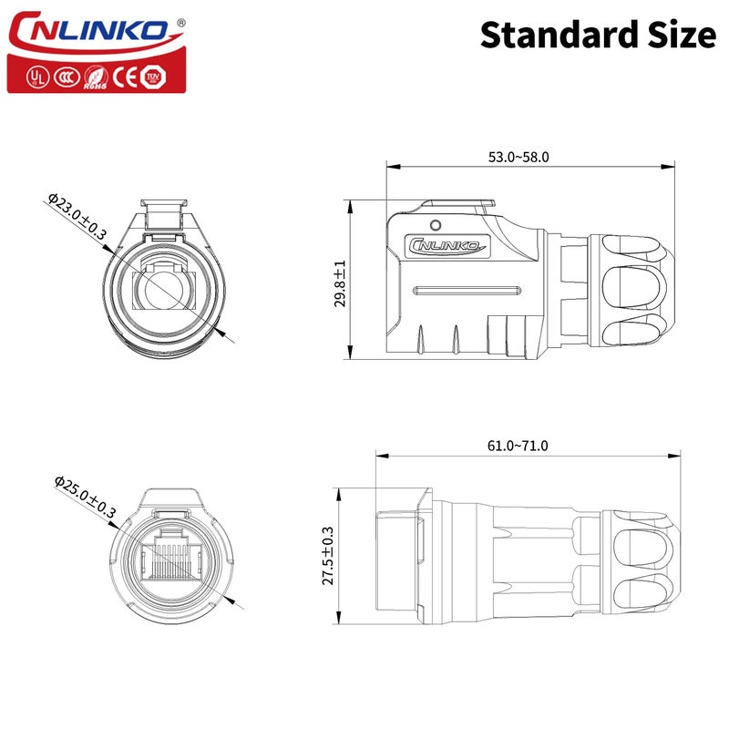 CNLINKO LP-16 RJ45 Connectors, 8P8C Dual Port Connector,Circular Connector for Network Connections, Male Plug and Female Plug IP67 Waterproof Connector M16 (RJ45 in-Line Set) - Image 5
